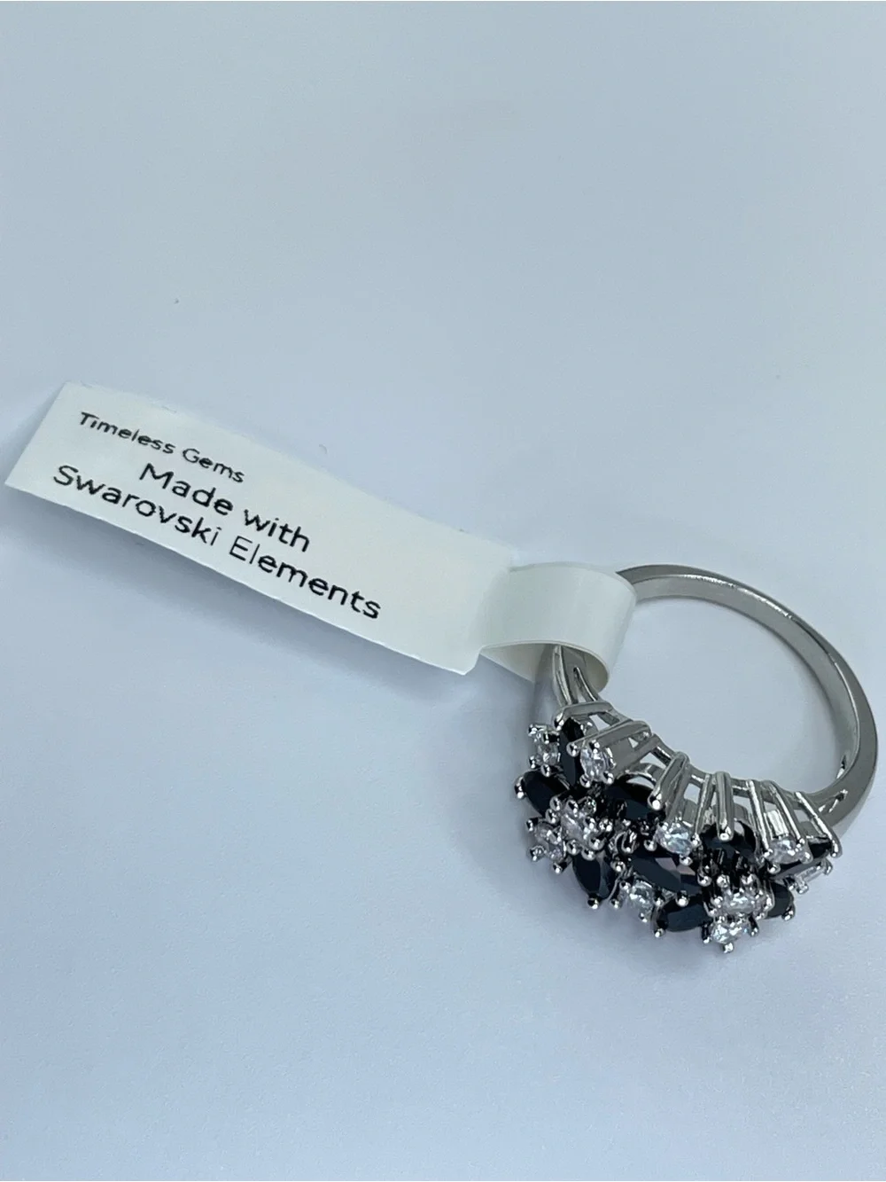 Swarovski Crystal Elements Black White Crystal Floral Cluster Ring Sz 8